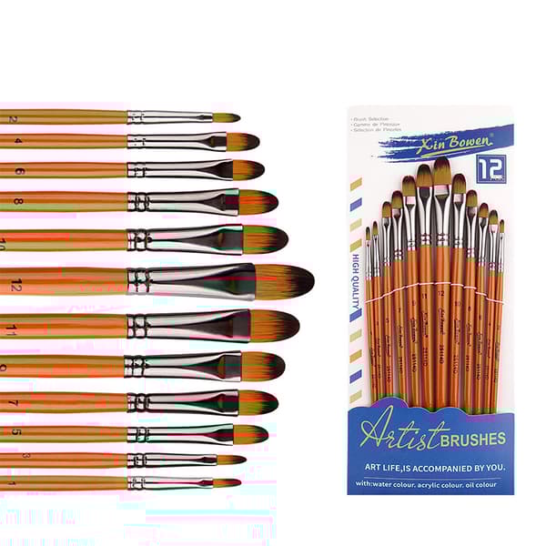 INF Sæt med 12 gouache malepensler i træ og nylon - HB-25114D