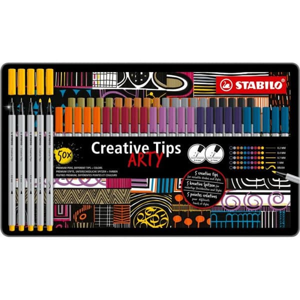 Kreativa markörer - STABILO - ARTY URBAN Creative Tips Kit - 50 stycken - Pensel, finmarkör och 1,0 mm