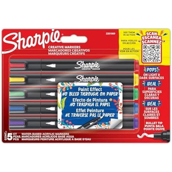 SHARPIE Creative Markers Akrylfärgspennor | Bullet point| Vattenbaserade färgmarkörer | Fläckfritt bläck