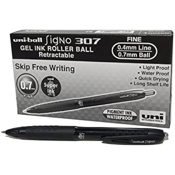 Rollerball penna - UNI-BALL - Signo 307 RT - Paket med 12 - Svart gelbläck - 0,7 mm spets - Komfort grepp