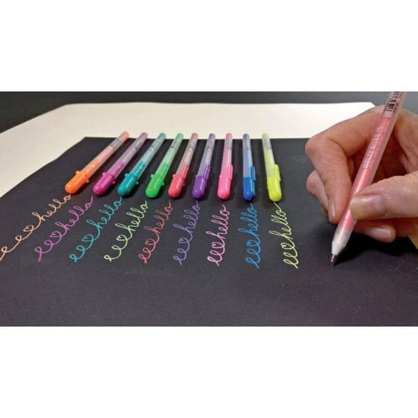 Set med 12 gelpennor - SAKURA - Gelly Roll Moonlight - Fluorescerande - Glittrig - Fin spets