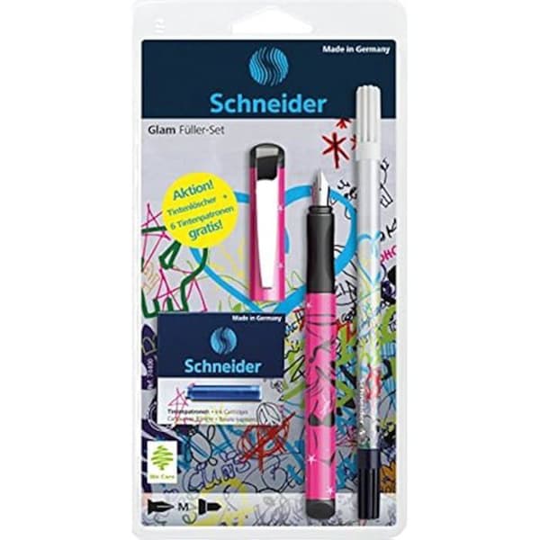 Skrivset - SCHNEIDER - Glam - 2 verktyg - 6 blå bläckpatroner - Silverklämma