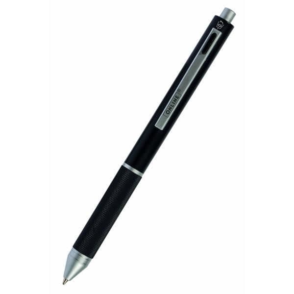 Kulspetspenna - ONLINE - 3 färger + grafitbly - Suddgummi - Svart metall
