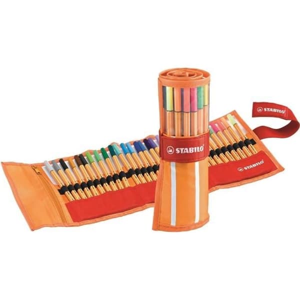 STABILO orange och vit randiga rullset med 30 punkts 88 filtpennor inklusive 5 fluor - blandade färger