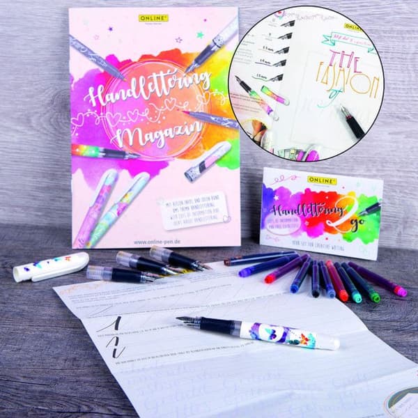 Kalligrafi box set - ONLINE - Reservoarpenna - 3 olika spetsar - 10 patroner - Vuxen