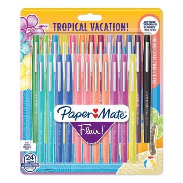 Paper Mate Flair Tropical Vacation - 24 markörer - Diverse färger - medium spets 0,7 mm