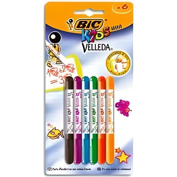 BIC Kids Mini Velleda Dry Erase Markers Fine Bullet Tip - Diverse färger, Blisterpack om 6