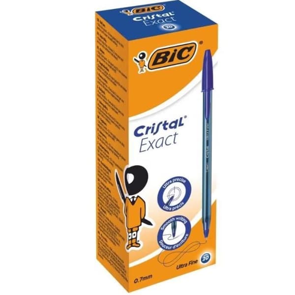 Kulspetspennor - Bic - Kristall - Box med 20 - Blå färg - Medium Point