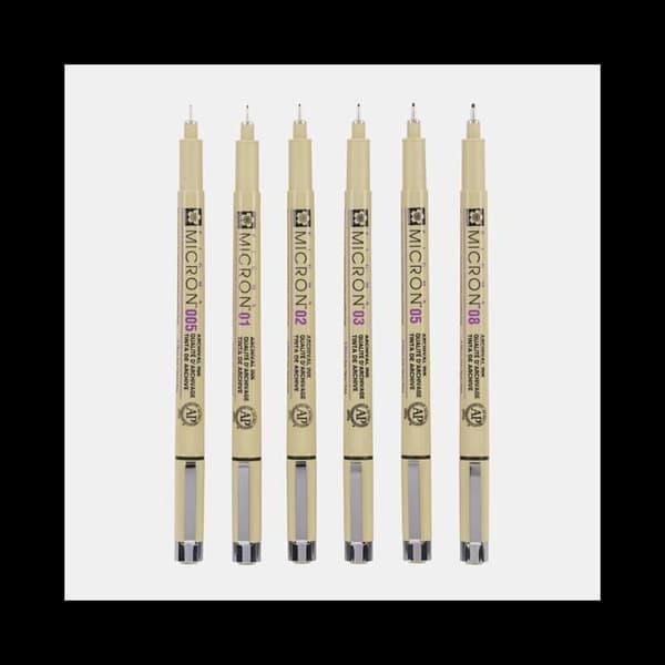 Precisionspennor - Sakura - Pigma Micron - 6 pennor - Spets 0,2-0,5 mm - Svart