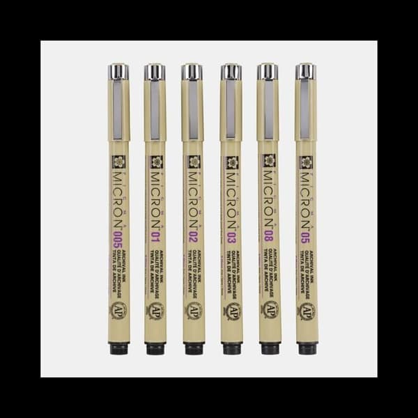 Precisionspennor - Sakura - Pigma Micron - 6 pennor - Spets 0,2-0,5 mm - Svart