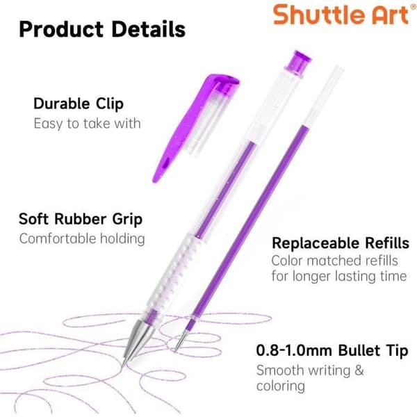 Stylo Gel - SHUTTLE ART - 260 Färgpennor - Ouppladdningsbara - Flytande Skrivning - 130 Färger