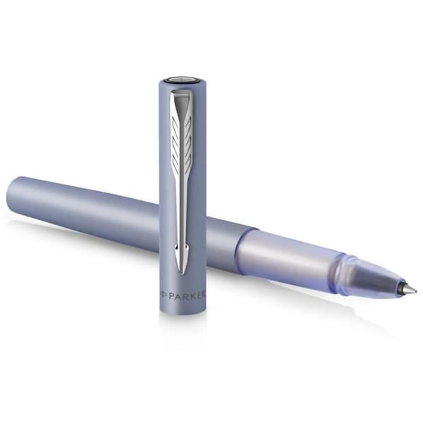PARKER VECTOR XL rullbollspenna, metallic silverblått lack på mässing, finspets svart refill, presentförpackning