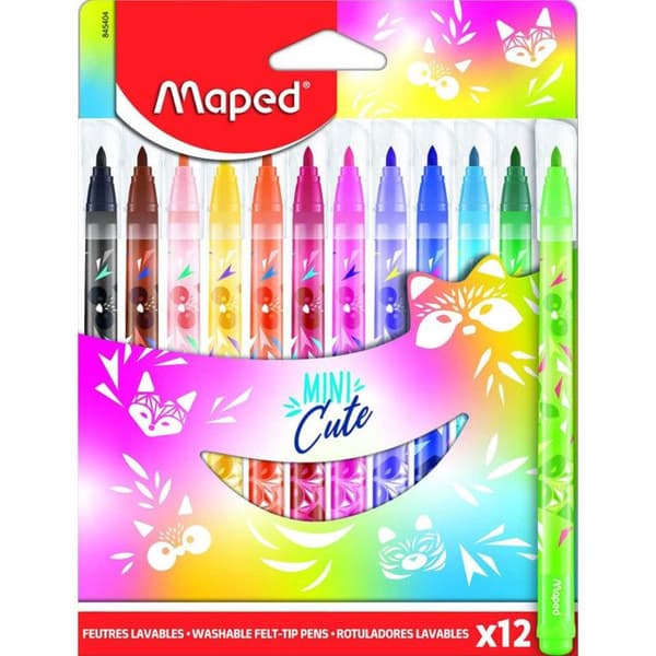 12 färgmarkörer - Medium spets - Tvättbart bläck - Mini Cute - Maped