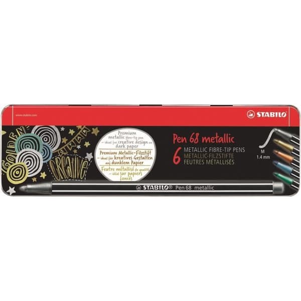 STABILO Metalllåda med 6 metallmarkörer - Pen 68 metallic