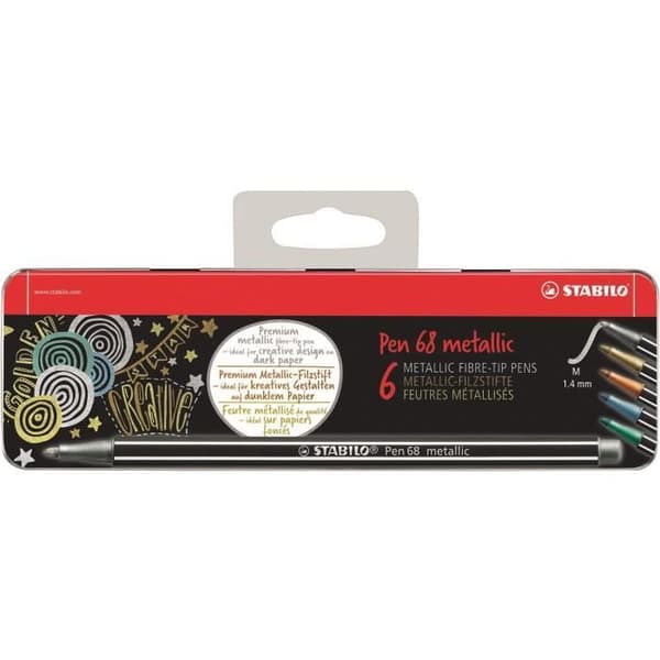 STABILO Metalllåda med 6 metallmarkörer - Pen 68 metallic
