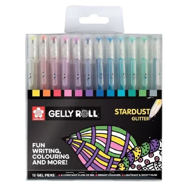 Glittrande gelpennor - Sakura - Gelly Roll Stardust Glitter - Set med 12 - Fin gelbläck - Glittrande