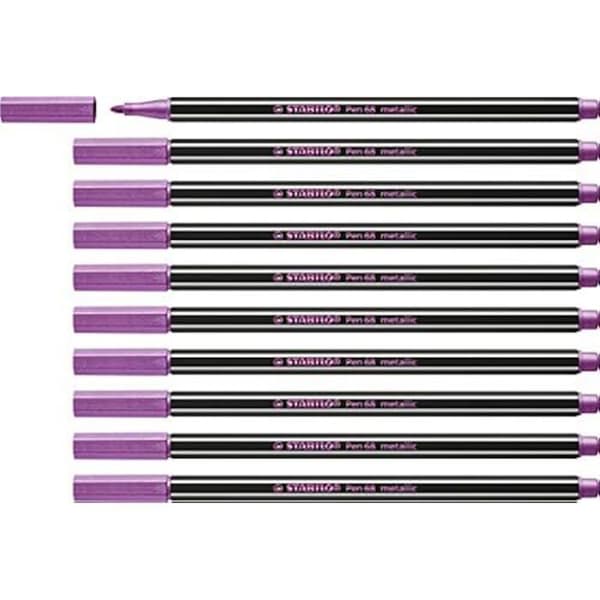 Metallisk filtpenna - STABILO Pen 68 metallic - Förpackning med 10 pennor med medium spets - Rosa