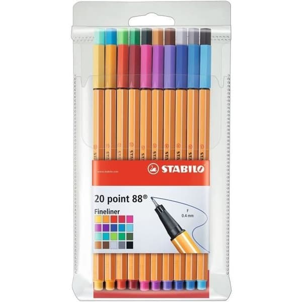 Stiftpennor - STABILO - Point 88 - Förpackning med 20 - Fin spets 0,4mm - Blandad