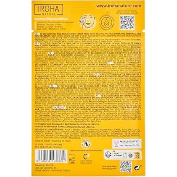 Exfolierande pads - IROHA NATURE - 10 enheter - Färdiga att använda - Toning - Exfolierande