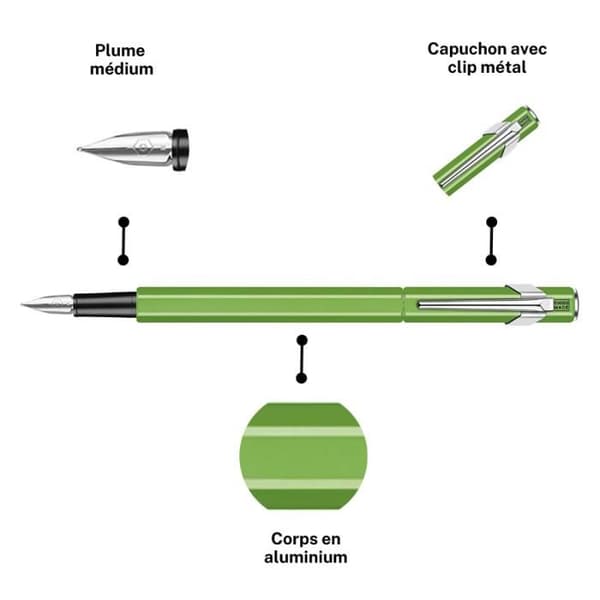 Fjäderpenna - Caran d'Ache - 849 - Fluorescerande grön - Metall - Återfyllbar