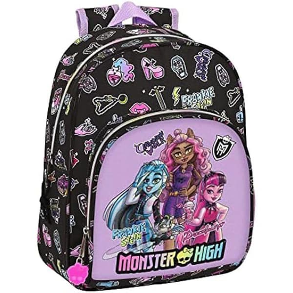 Safta MONSTER HIGH Ryggsäck för barn i olika åldrar, bekväm och mångsidig, kvalitet och motstånd, svart 28 x 10 x 34