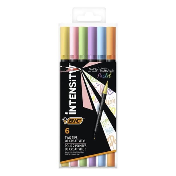 6 BIC Intensity Dual Tip Pastellmarkörer med dubbel borste + fin spets