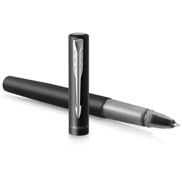 PARKER VECTOR XL rullbollspenna, metallic svart lack på mässing, fin spets svart refill, presentförpackning