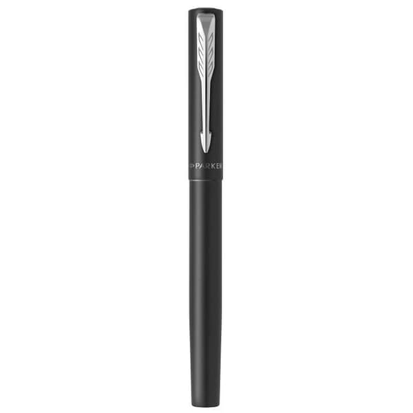 PARKER VECTOR XL rullbollspenna, metallic svart lack på mässing, fin spets svart refill, presentförpackning