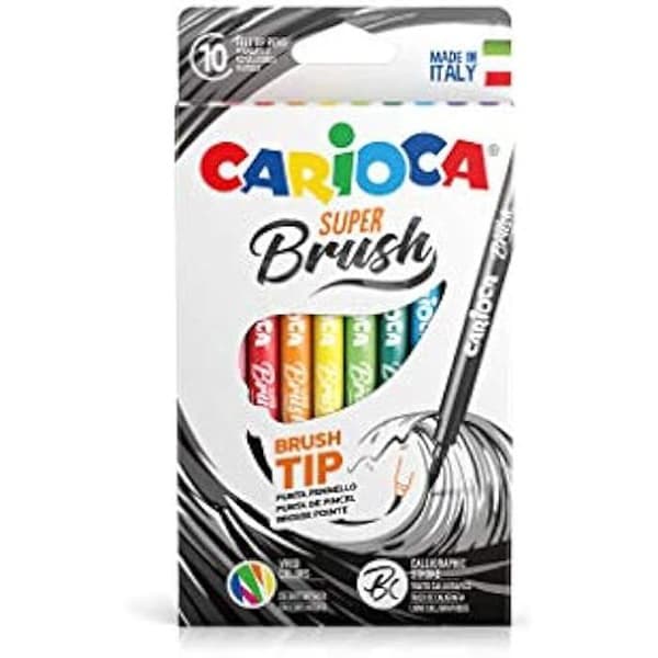 Färgpennor - CARIOCA - Carioca-pennor - 10-pack - Mjuk borstspets - Superlätt tvättbar bläck - Mångfärgad