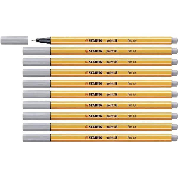 Stabilo 88-95 - Point 88 Fineliner Reservoarpenna - Medium Grey - Paket om 10
