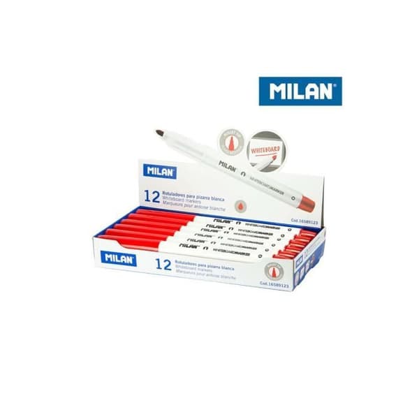 Whiteboard-markörer - Milano - Box of 12 - Röd - Torrtvättbar - Rund spets ø3,7 mm