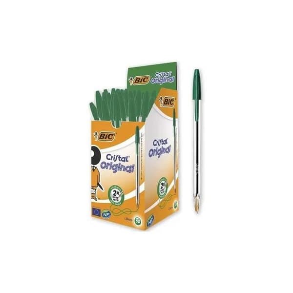 Kartong med 50 Bic Cristal Pennor - BIC varumärke - Medium point - Grönt bläck