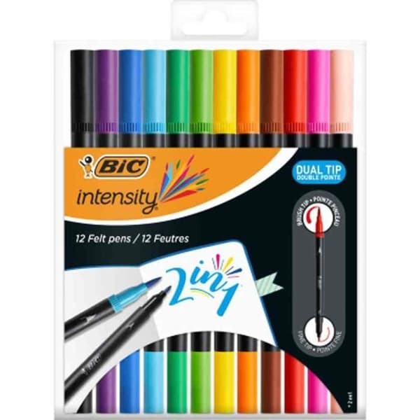 BIC Filt DUAL BRUSH, 2in1, etui med 12, olika färger