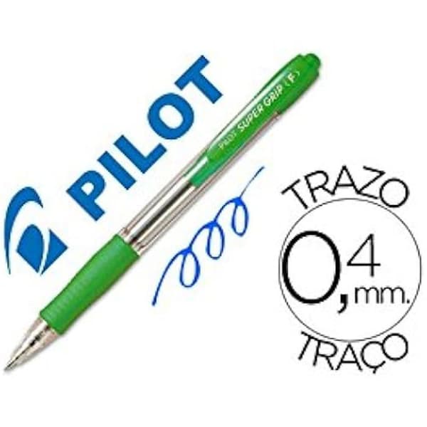 Kulspetspenna - PILOT - Supergrip - Paket med 12 - Ljusgrön färg - Medium spets