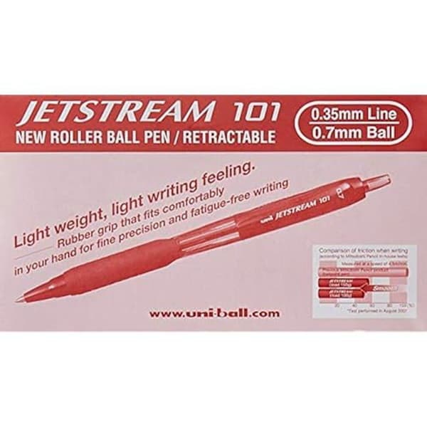 Infällbar kulspetspenna - UNI-BALL - Jetstream - Röd - Gelbläck - Fin spets 0,7 mm