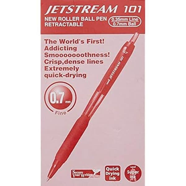 Infällbar kulspetspenna - UNI-BALL - Jetstream - Röd - Gelbläck - Fin spets 0,7 mm