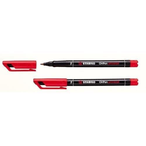 Stabilo Micro Overhead Projection Filt Penna med Permanent Ink, Superfine Point, 0,7 mm, Röd, Pack of 10