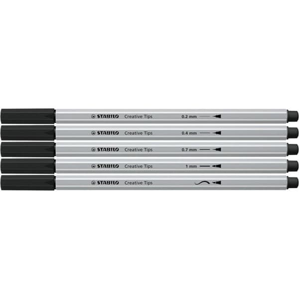 Ritpenna - STABILO Creative Tips - Kartongfodral x 5 kalligrafipennor med diverse spetsar 0,2; 0,4; 0,7; 1 mm och borsta -