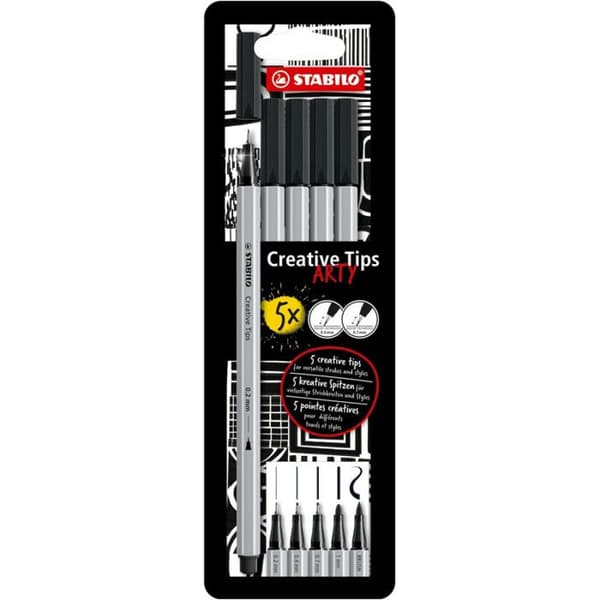 Ritpenna - STABILO Creative Tips - Kartongfodral x 5 kalligrafipennor med diverse spetsar 0,2; 0,4; 0,7; 1 mm och borsta -