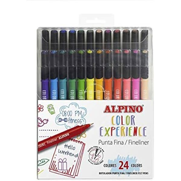 Fina markörer - ALPINO - Color Experience - 24 färger - Fin spets 0,4 mm - Flytande skrivning