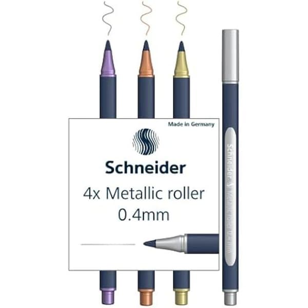 Schneider ML05011501 Set med 4 metallkulspetspennor (linjetjocklek 0,4 mm, högmetalliskt bläck, snabb torktid)