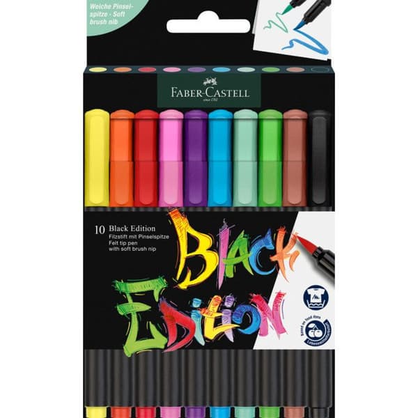 10 färgmarkörer - Alla media - Ljusa färger - Faber-Castell - Black Edition
