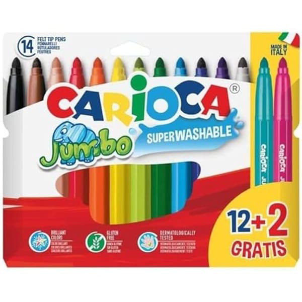 Jumbomarkörer - CARIOCA - 12 färger + 2 - För barn - Blandat - Från 3 år