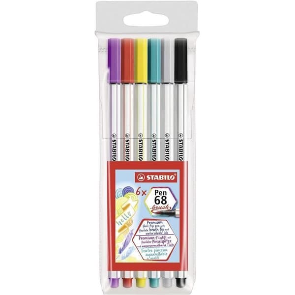 Set med 10 fickor med 6 olika Pen 68 penselpennor