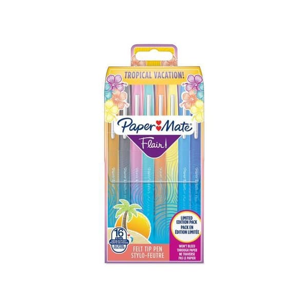 Paper Mate Flair Tropical Vacation Markers - Paket med 16 - Medium spets 0,7 mm