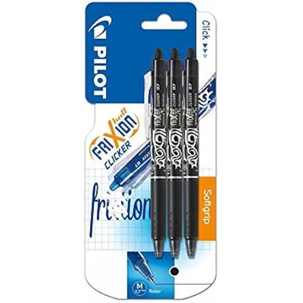 Suddig penna - PILOT - Clicker - Paket med 3 - Spets 0,7 mm - Svart gelbläck