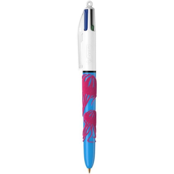 Bic - 517321 - 4 Färger Sammet - Bläckpennor Medium Spets (1,00 mm) - Temat Havsliv - 3 Matchande Mönster, Paket med 6