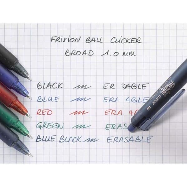 Set med 12 FRIXION BALL CLICKER 10 Rollerball-pennor - PILOT - Röd - Stor spets - Raderbar - Påfyllningsbar