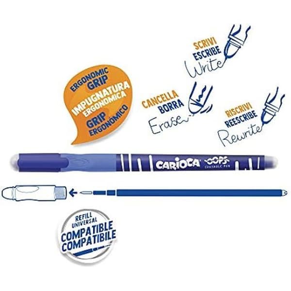 Stift med raderbar bläck - CARIOCA - Oops - Termosensibelt bläck - Dubbel suddgummi - Ergonomiskt handtag