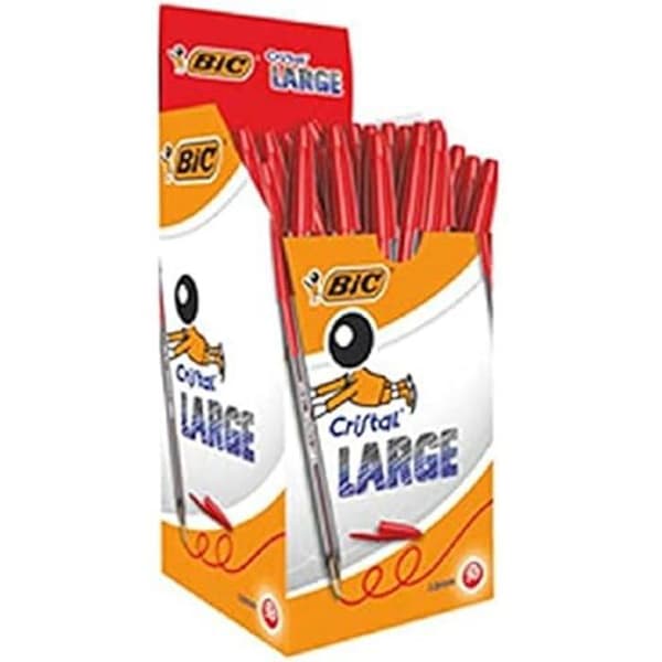 Bollpen - BIC - Cristal Large - Röd bläck - Paket med 50